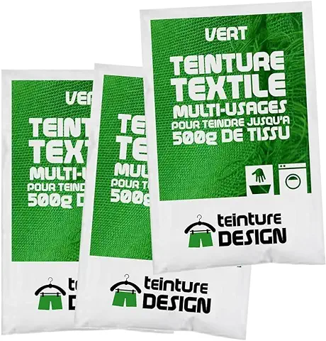 Juego de 3 bolsas de Tinte Textil para ropa y Telas Naturales, Color Verde  