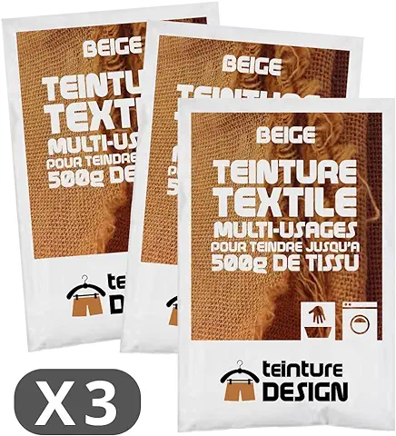 Juego de 3 bolsas de Tinte Textil Universal para ropa y Telas Naturales, Color beis  