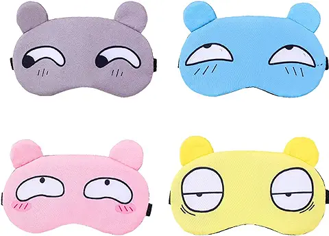 Juego de 4 Bonitas Máscaras de ojos de Dibujos Animados para Dormir, Máscaras de ojos Suaves y Esponjosas, Gafas de Descanso, Máscaras de Ojos, Pijamas de Viaje, Pijamas, Niños, Niñas, Señoras  