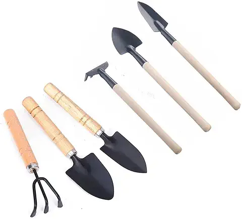 Juego de 6 Herramientas de Jardinería mini Herramientas Manuales de Jardinería Pequeñas y Ligeras pala de Rastrillo de Hierro para Interior y Exterior Sueltos y Trasplante de Plantación de Macetas  
