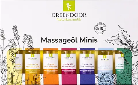 Juego de Aceites de Masaje Greendoor de Tester Greendoor, Surtido de Minies, caja de Regalo 100% Natural, 175ml, la Mejor Experiencia de Masaje, Cosméticos Naturales Puros, Aceites Orgánicos, Veganos  