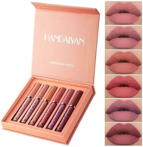 Juego de Brillo de Labios mate de 6 Colores, Brillo de Labios de copa Antiadherente, Juego de Lápiz Labial Líquido Resistente al agua y de Larga Duración (B)  