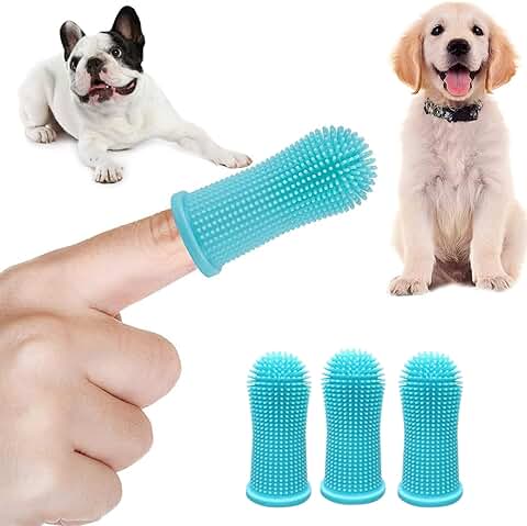 Juego de Cepillo Dientes Perro de Silicona, kit de Cepillos de Dientes Caninos para Dedos (Paquete de 3), para Limpieza de Dientes de tus Mascotas de 360º, Cepillo Dientes Gato.  
