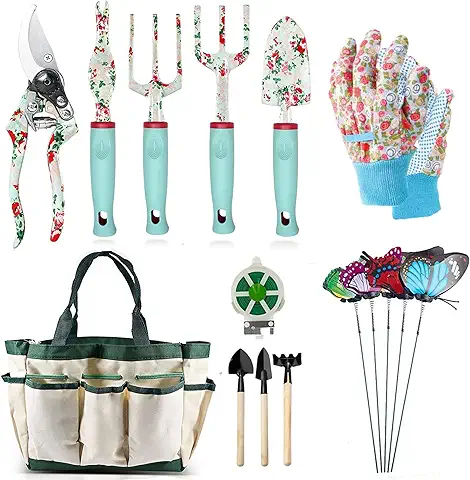 Juego de Herramientas de Jardinería 12 Pcs,Kits de Regalo de Herramientas Manuales de Jardín FloralRegalos de Jardinería para Mujeres y Hombres, con Tijeras de Podar y Bolsa de Almacenamiento  