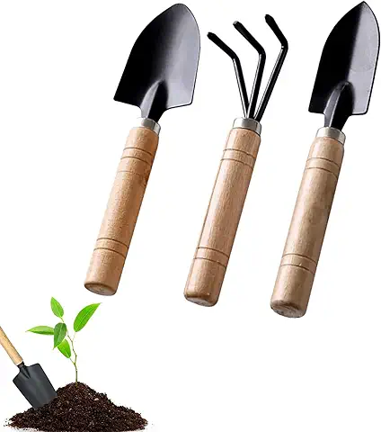 Juego de Herramientas de Jardín, 3 Piezas, Juego de Herramientas de Jardín, Pala de Jardín, Mango de Madera, Palas de Mano, Jardinería, Pala Pequeña, Juego de Jardín  