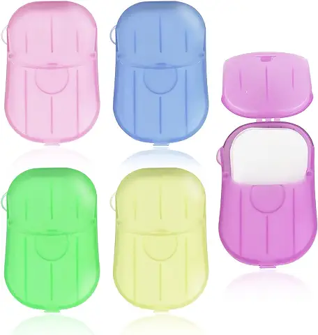 Juego de JabóN en Hojas PortáTil, Paquete de 5 Hojas De JabóN Desechables, 5 Colores, Poder de Limpieza Fuerte, FáCil de Enjabonar y Enjuagar para NiñOs Estudiantes Lavado de Manos Senderismo Viajes  
