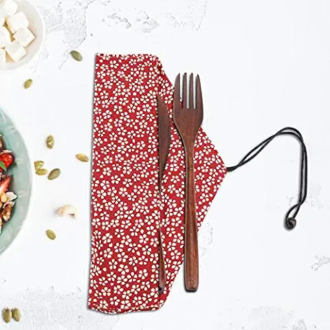 Juego de Vajilla de Bambú Estilo Japonés Cubiertos Reutilizables Vajilla de Viaje Cubiertos de Camping Cuchillo de Madera Natural Tenedor Cuchara con Bolsa(Cuchillo y Tenedor y Cuchara Solamente)  