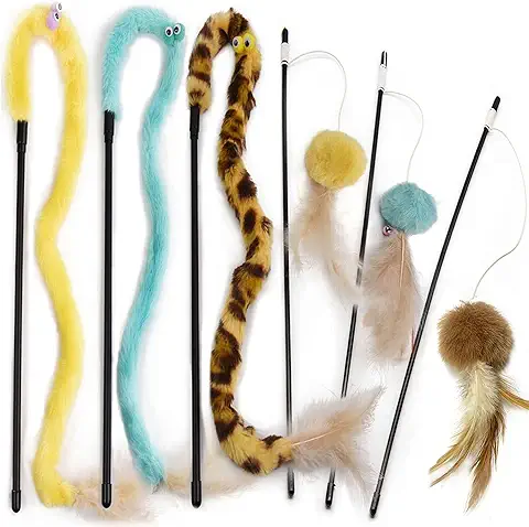 Juguete de la Pluma del Gato, Gato Juguete Interactivo Cat Varita, Varita de Juguete para Gato, Gato Juguete Interactivo Juguete con Plumas(6pcs)  