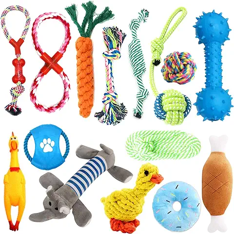 Juguetes Interactivos para Perros - Juego de 15 Piezas que se Puede Utilizar para Limpiar los Dientes - Juguete Ecológico, Seguro y Duradero  