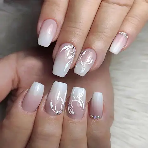Juneyemo 24 Uñas Postizas de Bailarina Rosa, Tamaño Mediano, Uñas Postizas Brillantes, Uñas Acrílicas para Mujeres y Niñas (A)  