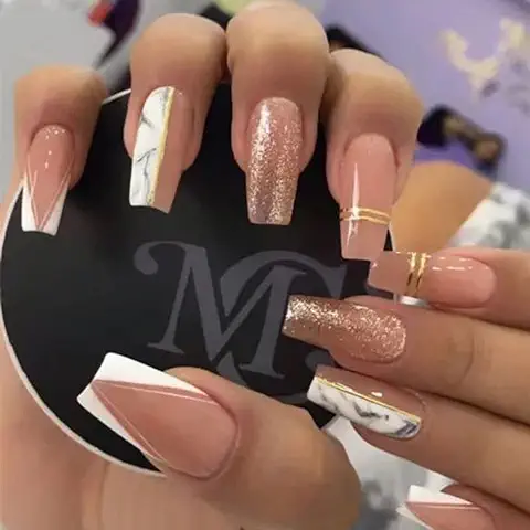 Juneyemo 24 Uñas Postizas de Bailarina Rosa, Tamaño Mediano, Uñas Postizas Brillantes, Uñas Acrílicas para Mujeres y Niñas (C)  