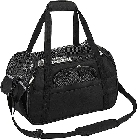 Kaka mall Transportín Perro Gato Transpirable Plegable Pet Carrier Impermeable Bolso de Hombro Acolchado Suave Viaje Avion Tren o Auto por Pequeños Mascota (Negro, L)  