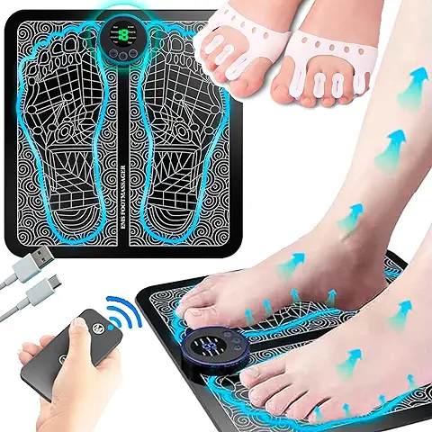Kaleki - Masajeador de Pies – Masajeador Eléctrico con Control Remoto y Baterías Recagables – 9 Modos y 16 Niveles Presoterapia en Casa – Separadores de Pies de Silicona de Regalo  