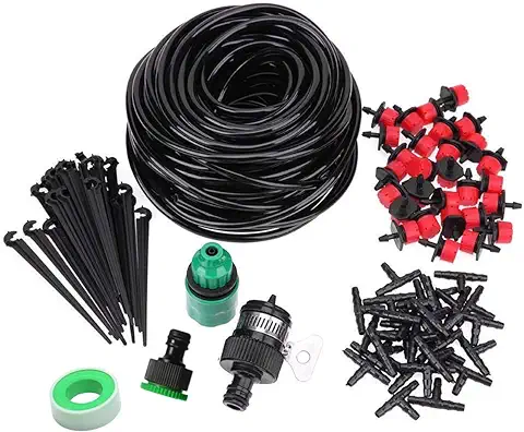 Kalolary 50ft Kit Riego Sistema de Riego Accesorios para Irrigación Riego Bruma Planta Jardín de la casa Ajustable Patio de Nebulización Micro Flujo de Riego por Goteo Sistema de Enfriamiento(15m)  