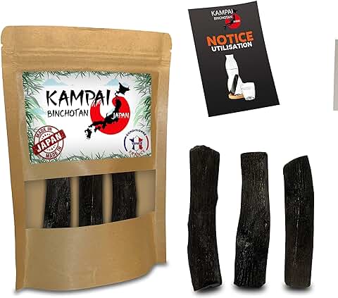 Kampai Binchotan Japonés Ecológico [30 g x 3 – 90 gr] Filtro 1,5 l / Batido de Carbón Activo de Madera Vegetal – Para Purificar el agua del Grifo en Botella/jarra Purificador Bichotan  