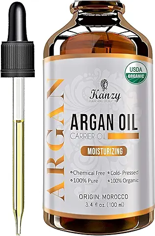 Kanzy Aceite de Argan Puro de Marruecos 100% Bio Morrocan Oil Rico en Vitamina E y Antioxidantes, Argan Oil para Cabello, Barba, Piel, Cuerpo y las Uñas en Botella de Vidrio  