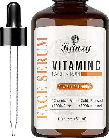 Kanzy Facial Sérum con Vitamina C y ácido Hialurónico Puro, Mejor Bio Sérum Antienvejecimiento y Antiarrugas Vegano Natural y Orgánico, Crema Hidratante para la piel y ojos 30ml  