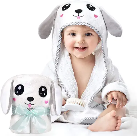 Kaome Toalla de Baño de Bambú Orgánico con Capucha con Lindas Orejas,suave,súper Absorbente y Lavable a Máquina 0-5 Años Blanco  