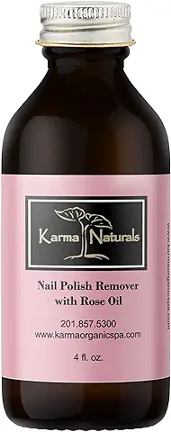 Karma Organic Removedor de esmalte de uñas de aceite de rosa natural, no tóxico, vegano, libre de crueldad, sin acetona – fortalecedor de uñas para uñas – 4 onzas líquidas.