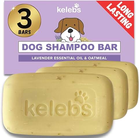 Kelebs Antipicores | Champu Perro Sólido para Piel Sensible Y Dermatitis | Champú para Perros | Anti-Picazón Y Anti-Pulgas con Aceite De Lavanda Calmante | Pack De 3 Barras Jabon Natural BIO Y Vegano  