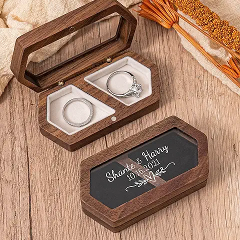 KEMEILA Caja de Anillos de boda Personalizada | Caja de Anillos de Madera Grabada | Propuestas de caja de Anillos de Doble Ranura | Regalo Romántico para Esposa  