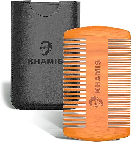KHAMIS Peine de Madera para Barba con Funda de Cuero  