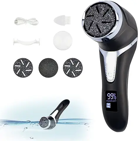 Kikuo Lima Eléctrica Pies, Pedicura Eléctrico Lima Pies Durezas Profesional Recargable con Succión al Vacío, IPX7 Impermeable Poderoso Eliminar Callos Muertas Piel, 2 Velocidades 3 Repuestos (Negro)  