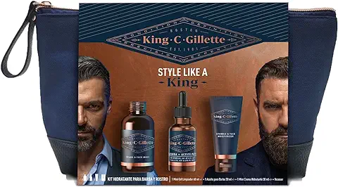 King C. Gillette Aceite De Barba Para Hombre, 30Ml + Crema Hidratante Para Cara Y Barba 100Ml + Gel Limpiador Para Barba Y Rostro Para Hombre, 60Ml  