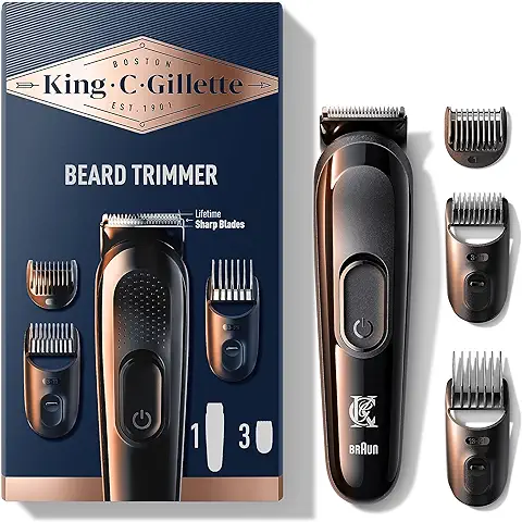 King C. Gillette Kit De Recortadora De Barba Inalámbrica Para Hombre Con Hojas Siempre Afiladas Y 3 Peines Intercambiables  