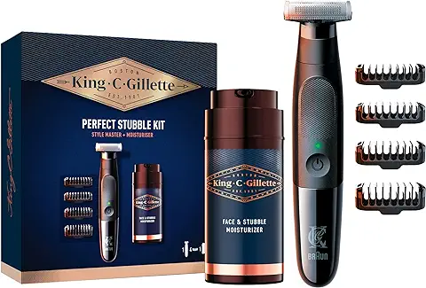 King C. Gillette Kit De Regalo Stubble, Incluye Recortadora De Barba Style Master, 4 Peines Y Crema Hidratante Para Rostro Y Barba De 3 Días  