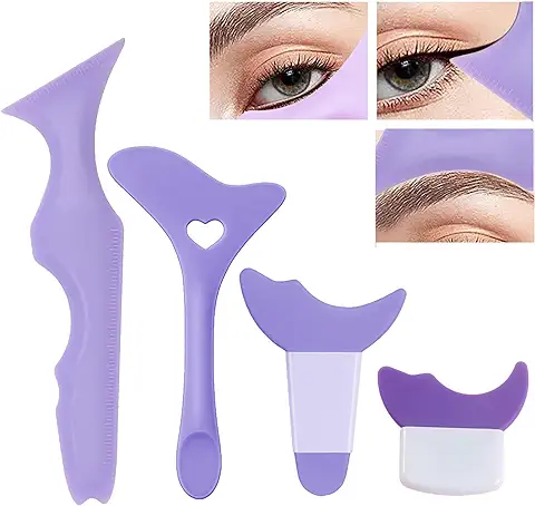 Kinretixia® 4 Plantillas de Delineador de ojos todo en uno, Punta de ala, Sombra de ojos y Delineador de Ojos, Silicona Distracción de Sombra de Ojos, Delineador Definido  