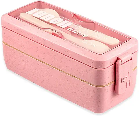 Kisstta Fiambrera Bento para Adultos, Japanese Bento Boxes, 3-in-3 Compartment - Stackable Leakproof Eco-Friendly Bento Lunch Box Meal Prep Containers, Microwave Safe  