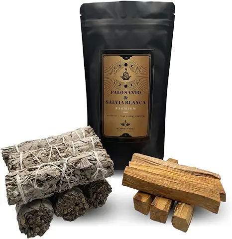 Kit 6 Salvia Apiana Blanca y 6 Palo Santo XL para Quemar del Perú con Bolsa Autosellable, Madera Sagrada 100% Incienso Ecológico Sin Tóxicos Sahumerio Regalo Meditación y Limpiezas Energéticas  