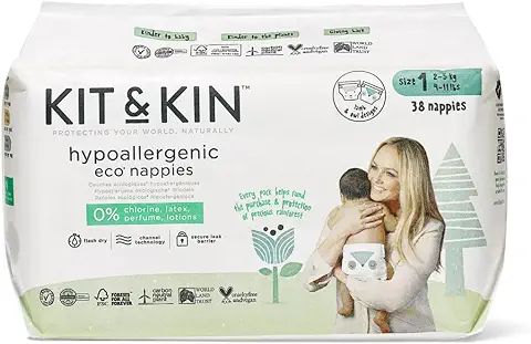 Kit & Kin Pañales Ecológicos Tamaño 1 Hipoalergénicos y Sostenibles (38 x 4 Paquetes, 152 Pañales)  