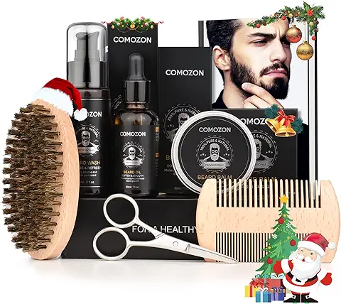 Kit Barba Hombre Cuidado Con Maquina Afeitar Barba Aceite Barba Cepillo Barba Aceite Para Barba Hombre Champu Barba Peine Barba Balsamo Barba, Natural, Regalos Para Hombre (Kit Barba)  