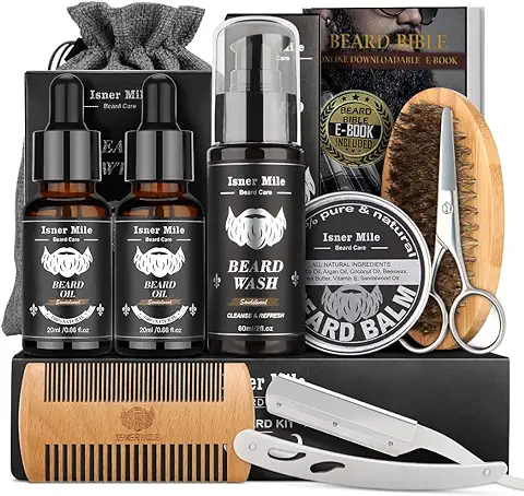 Kit Barba Hombre, Kits en Cuidados Post-depilación y Afeitado con Aceites para Barba, Tijeras para Barba y Bigote, Champú Barba, Peine, Cepillo, Regalos para Hombre - Dia Del Padre Regalos Papa  