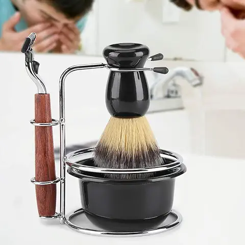 Kit Cuidado de Barba, Brocha de Afeitar set de Modelado de Barba Set de Afeitado 4 en 1, set de Soporte de Afeitado set de Tazón de Afeitado set de afe  