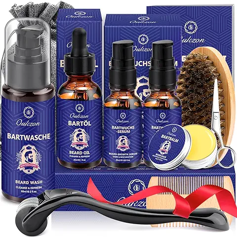 Kit de Cuidado Barba para Hombres, 11 en 1 Set de Cuidado de Barba con Champú, Aceite, 2 Sueros, Bálsamo, Cepillo, Peine, Tijeras y Bolsa de Almacenamiento, Regalos Navidad para Hombres  