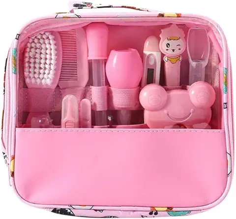 Kit de Cuidado de Bebé Moonvvin 13pcs / set Conjunto de aseo para Recién Nacidos Accesorios Esenciales para el Cuidado de la Salud para Viajes en el Hogar Uso con Bolsa de Transporte (Rosa)  