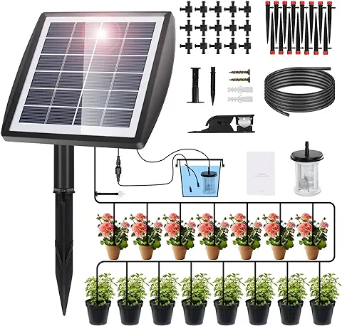 Kit de Riego por Goteo Automático Energía Solar, Sistema de Riego Automático de Jardín Adecuado para Jardines al Aire Libre y Plantas en Macetas de Balcón, Verdura (A)  