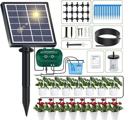 Kit de Riego por Goteo Automático Energía Solar, Sistema de Riego Automático de Jardín con 12 Modos de Temporizador + Manguera de 15 m para Jardín, Plantas de Balcón, Plantas en Macetas al Aire Libre  