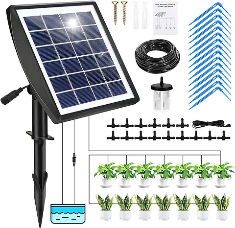 Kit de Riego por Goteo Automático Energía Solar, Sistema de Riego Jardín, Sistema de Riego Automático de Jardín con Manguera de 15 M, Adecuado para Jardine al Aire Libre y Plantas en Macetas de Balcón  