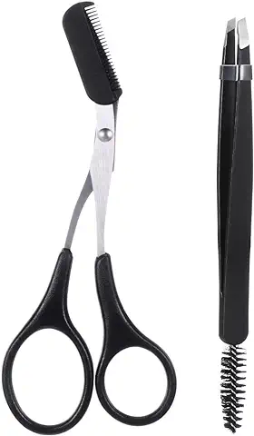 Kit de Tijeras y Cepillo para Cejas con Peine, Tijeras para Cejas de Precisión, Tijeras para Cortadora de Cejas, Tijeras para Arreglar el Cabello, Pinzas con Mango de Tijera, Cepillo de Cejas con bol  