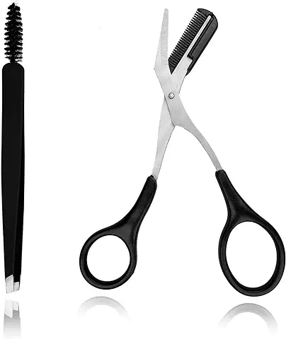 Kit de Tijeras y Cepillo Para Cejas, Kit Para Cejas, Tijeras para Cejas con Peine, Recortador de Cejas Profesional de Acero Inoxidable, Herramienta para Cejas con Pinzas  