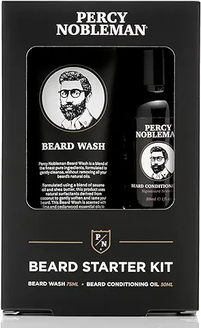 Kit Inicial para Barba de Percy Nobleman, un Kit de Cuidado para la Barba que Contiene Aceite y Jabón para Barba, Adecuado como Relleno de Media, 30ml / 75ml  