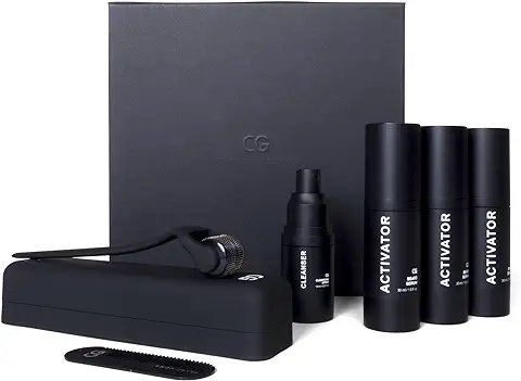 Kit Original de Crecimiento de la Barba, para una Barba más Poblada y Fuerte, con Suero Activador del Crecimiento Probado, Dermarrodillo, Limpiador y Peine de Adicional la Barba 250 dias  