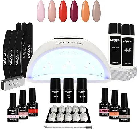 Kit Uñas Semipermanente Lampara Led 48W - Secador de Uñas Gel Manicura y Pedicura - Kit Completo Edicion Sphere con 6 Esmaltes Semipermanentes - Cruelty Free Meanail Paris  