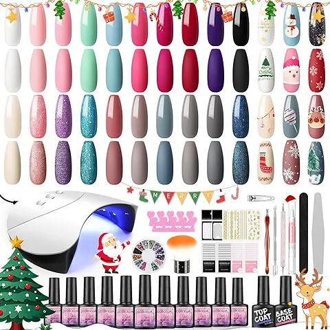 Kit Uñas Semipermanentes Completo COSCELIA con 20PCS 8ml Esmaltes Semipermanentes en Gel, Lámpara U-V/LED para Uñas 36W Base y Top Coat Herramientas para Uñas, Kit Manicura Francesa  