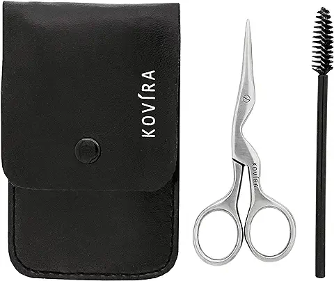 Kovira Tijeras para Cejas y Cepillo Cejas Spoolie para Dar Forma y Recortar las Cejas - Tijeras 8,9cm de Largo – Acero Inoxidable Japonés – Hojas Afiladas – Cepillo para Cejas Extensiones  