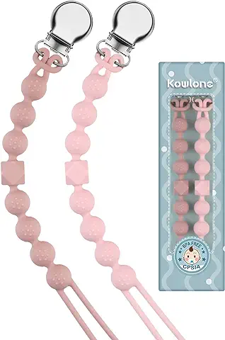 Kowlone Cadenas Chupetes Silicona Clips De Chupete Para Bebé Porta Chupetero Soothie Clip Sujeta Chupete Holder Binky Clips Niño Chicas 2-Paquetes(Rosa)  